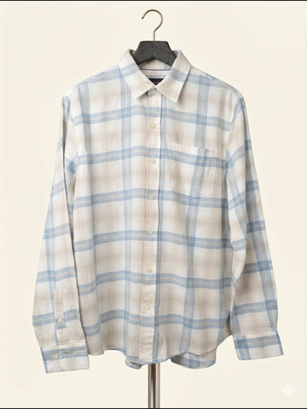 Free Assembly Men's Light Blue Plaid Button Up Shirt Size M